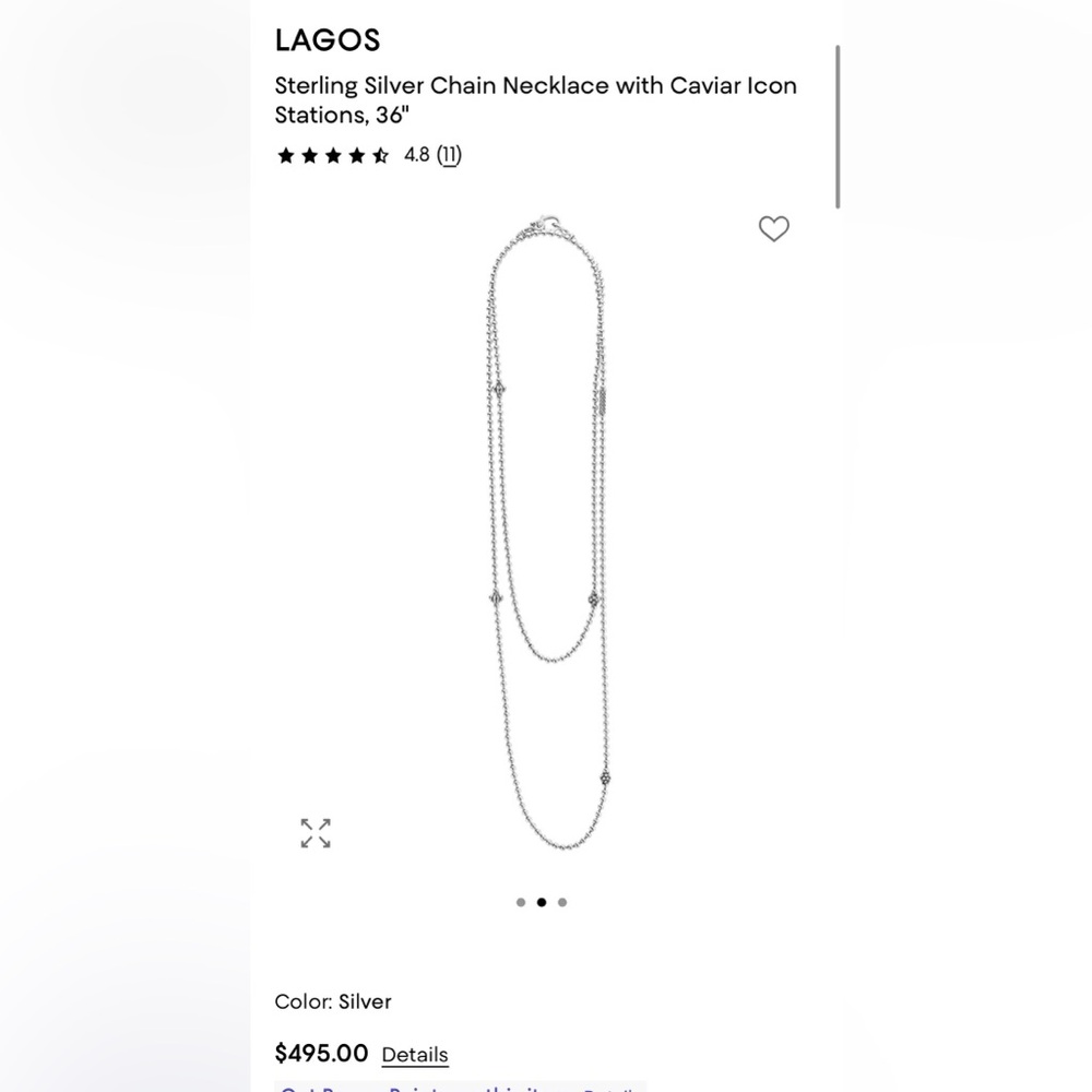 Lagos Sterling Silver Chain Necklace with Caviar Icon Stations, 34 inches